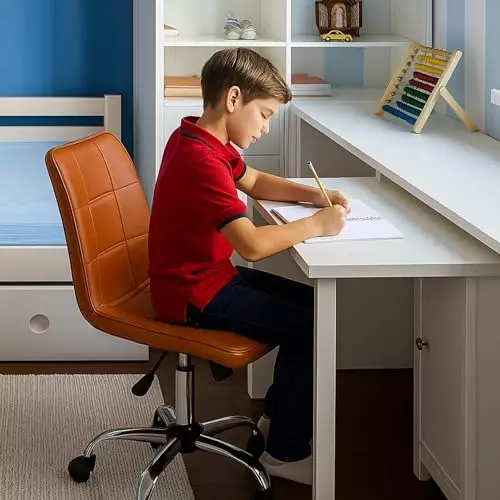 Zidle Unix Study Desk Chair Mid Back Standard Size Faux Leather Material 5 Wheel Solid Black