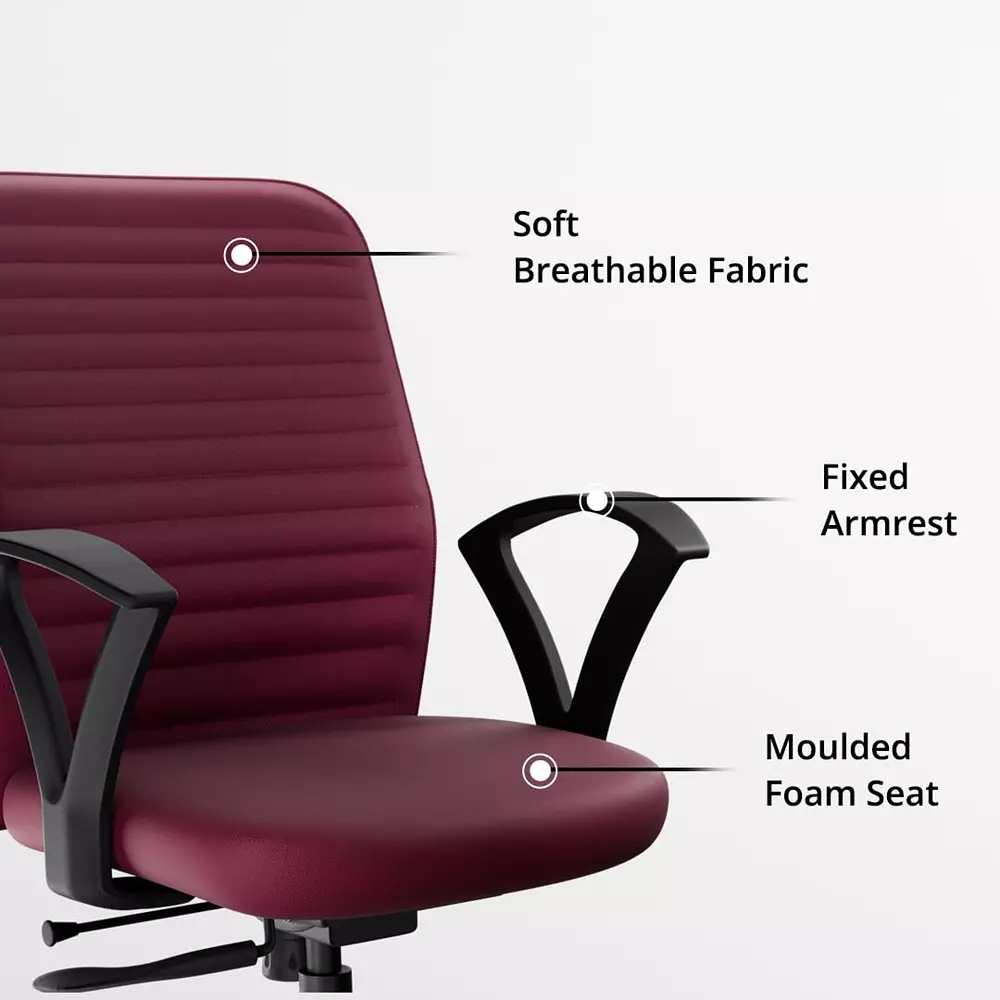 Vergo Office Chair Axis MB Mid Back Maroon for WFH/Study/Computer Desk with Fixed Armrest