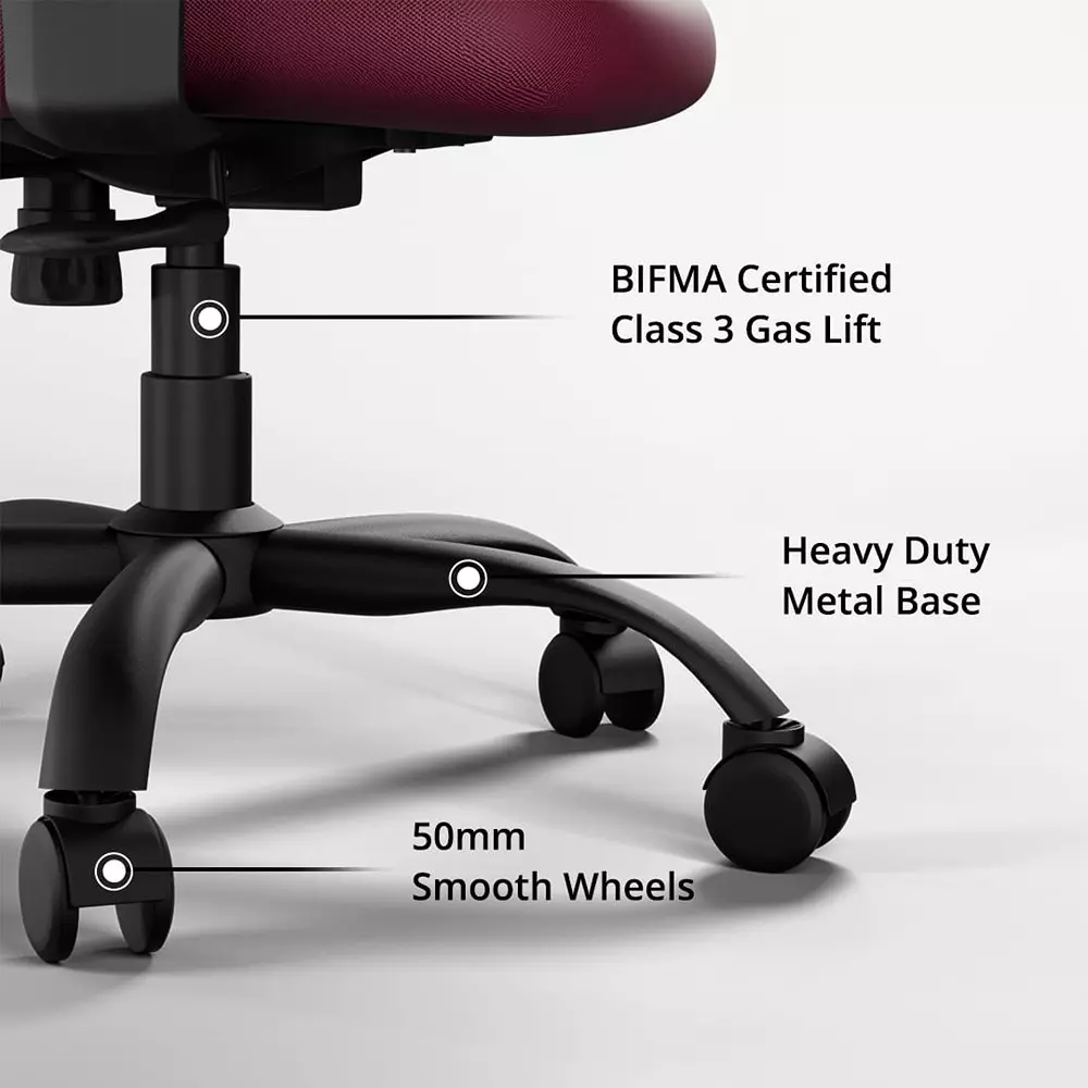 Vergo Office Chair Axis MB Mid Back Maroon for WFH/Study/Computer Desk with Fixed Armrest
