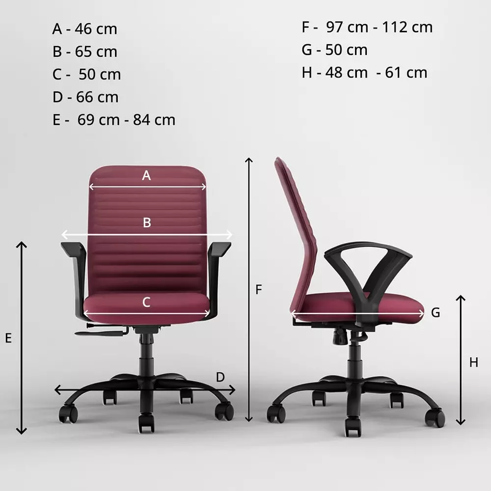 Vergo Office Chair Axis MB Mid Back Maroon for WFH/Study/Computer Desk with Fixed Armrest