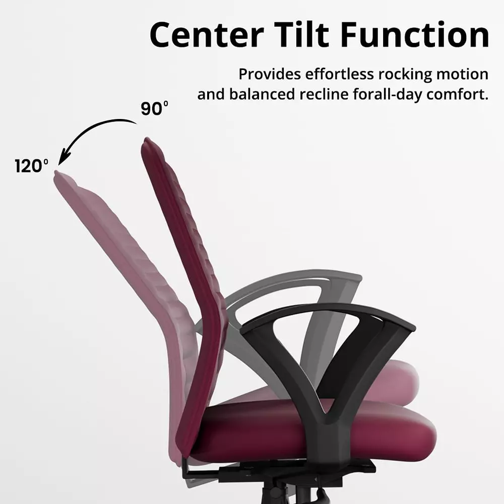 Vergo Office Chair Axis MB Mid Back Maroon for WFH/Study/Computer Desk with Fixed Armrest