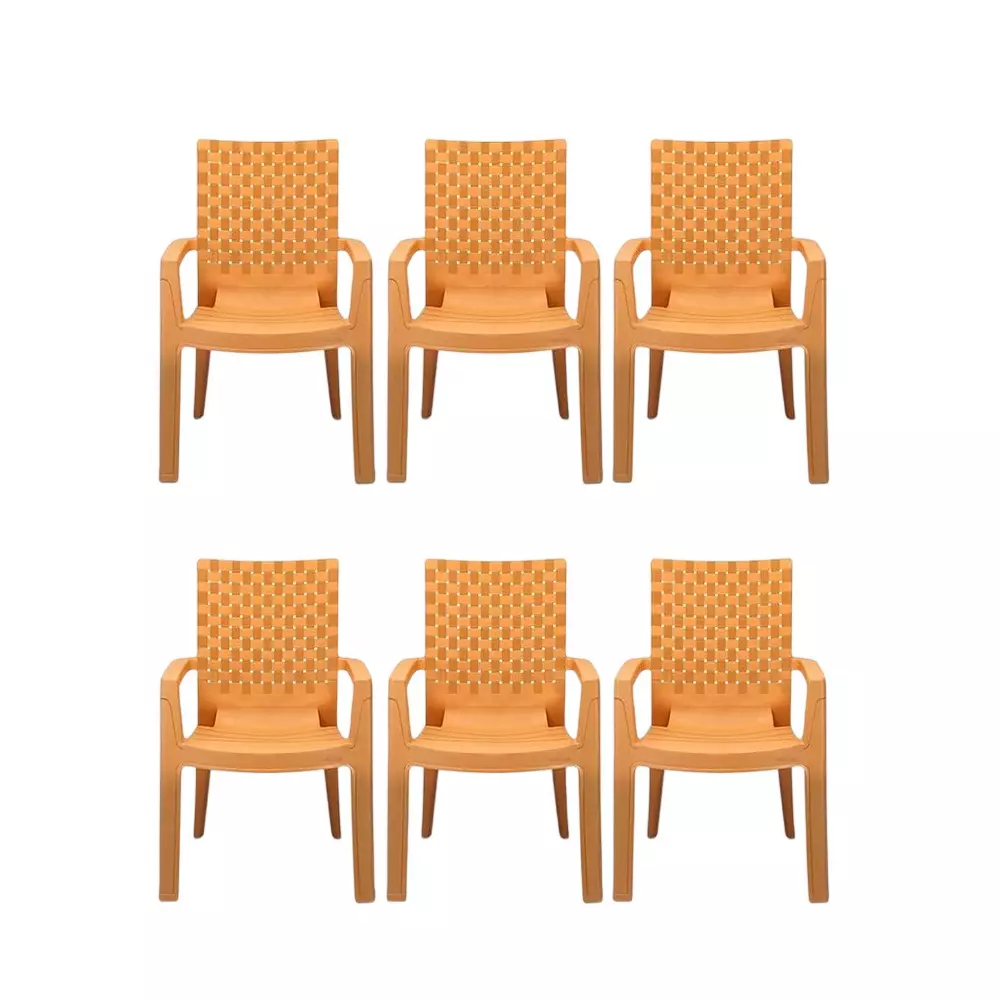 Maharaja Heavy Duty Plastic Chairs Up to 200 Kg Weight Capacity with Arm Rest, A Gold (Pack of 6 Pcs)