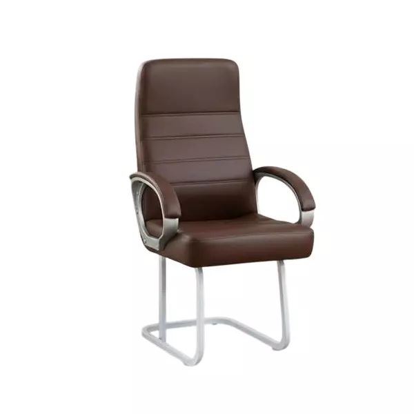 Rolex High Back Visitor Office Chair With Double Support Legs & Cushion Padded Handles, 150 Kg Weight Capacity & Synthetic Leather Upholstery, Brown