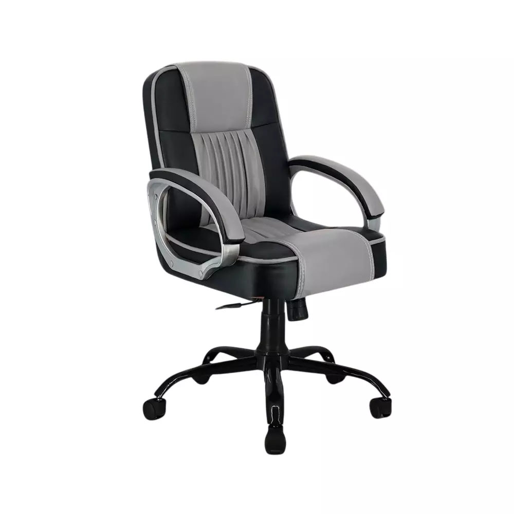ZIDLE Paris Mid Back Office Chair Grey Faux Leather with 360° Swivel, Height Adjustment & Metal Chrome Base