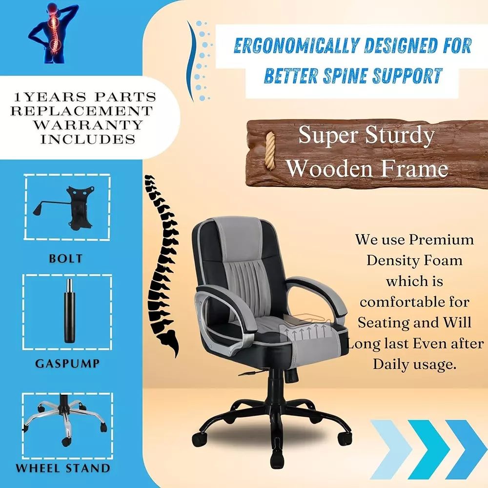 zidle-paris-mid-back-office-chair-grey-faux-leather-with-360-swivel-height-adjustment-metal-chrome-base