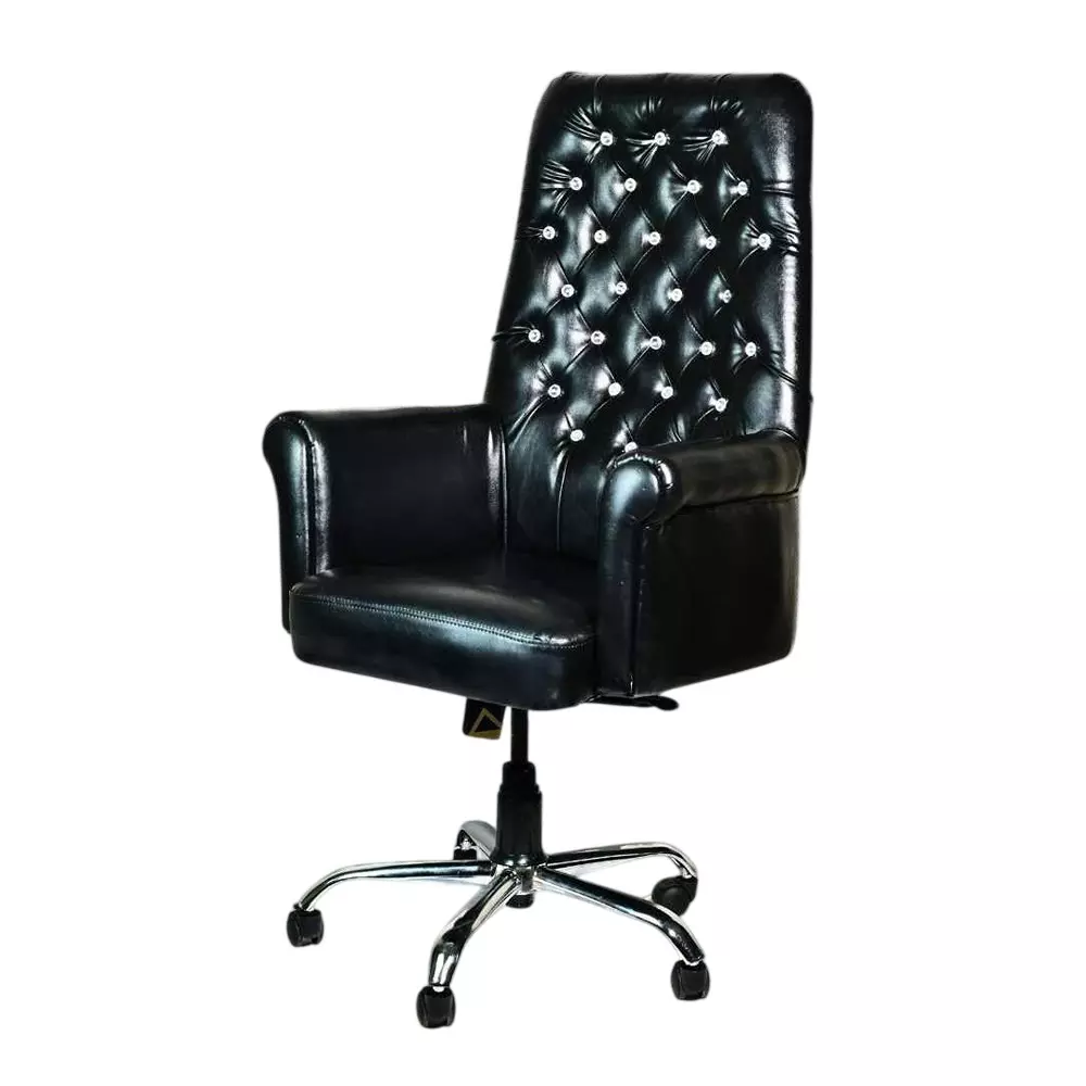 ZIDLE Maharaja High Back Wooden Office Revolving Chair Black Color with Spacious Cushion Seat and Metal Chrome Base