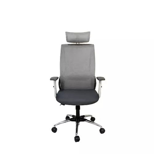 Activa Cyber Ergonomic Computer Chair with Arm Rest or Adjustable Headrest High Back Mesh Fabric Lumbar Support White & Grey for Home, Office Or Living Room