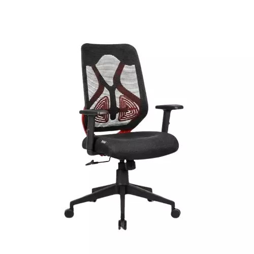 Activa Hector Ergonomic Office Chair with 2D Arm Rest & Adjustable Height Medium Back Mesh Fabric Lumbar Support Black & Red for Home & Office Use