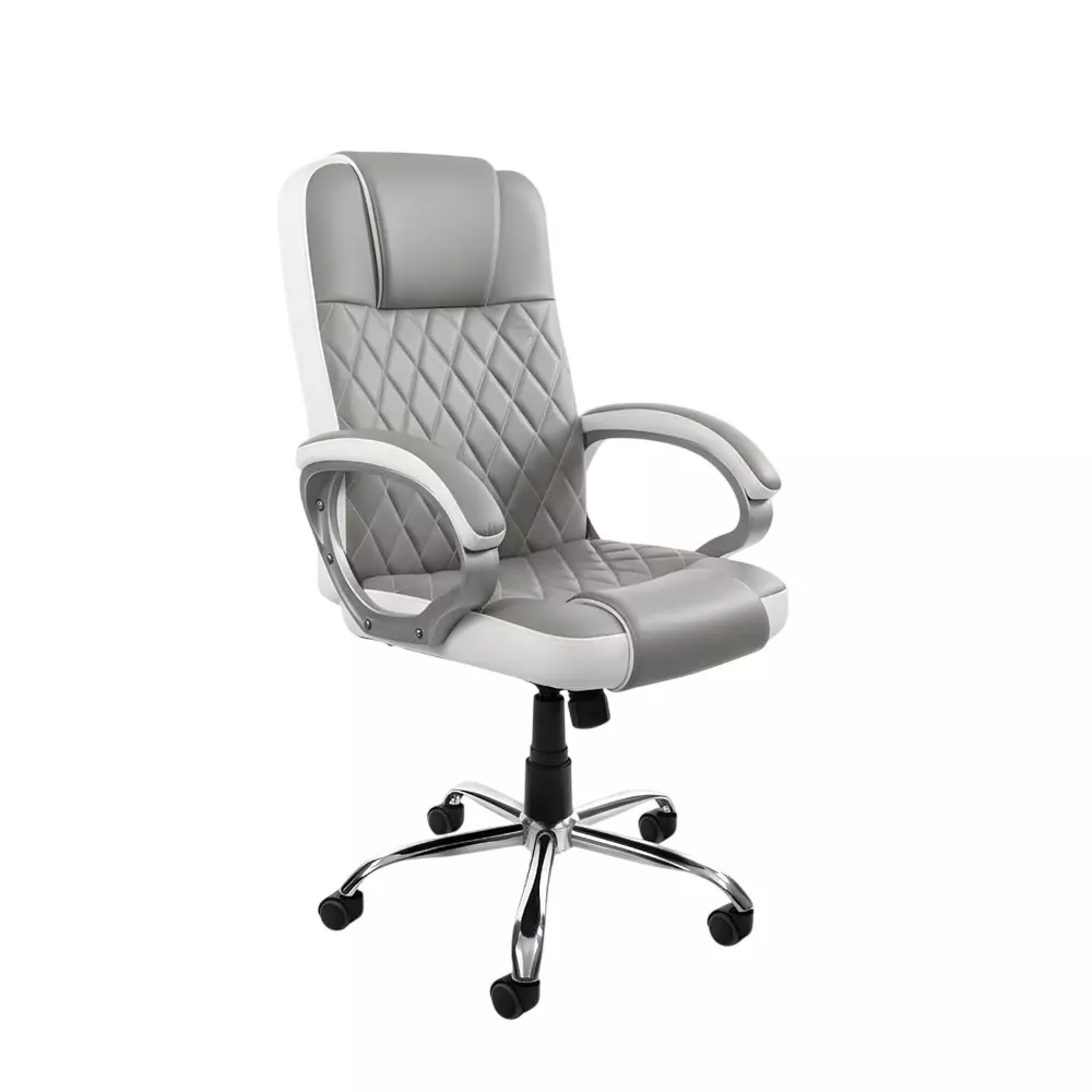 Activa Kohinoor Executive Office Chair with Cushioned Seat & Arm Rest High Back Upholstered Leather White & Grey for Home, Gaming & Office Use