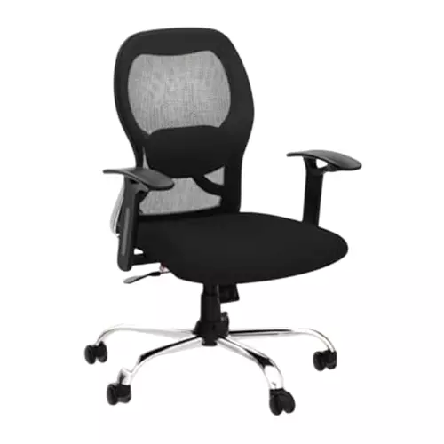 Activa Marvel Ergonomic Office Chair with Cushioned Seat & Arm Rest Medium Back Mesh Fabric Lumbar Support Black for Home & Office Use
