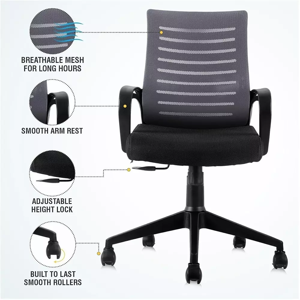 VISION SEATING Medium Back Office Chairs Fabric Black, Grey