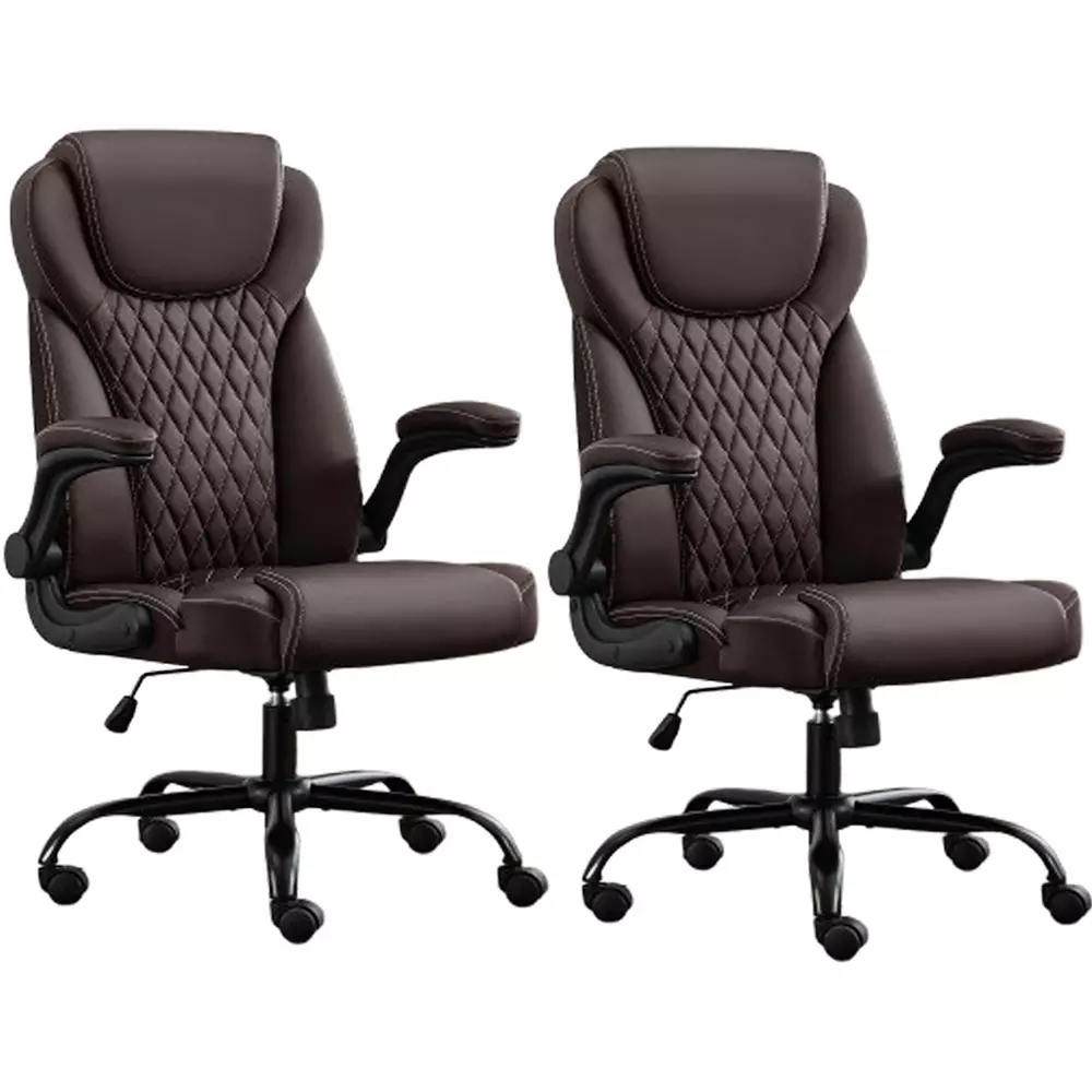 CHAIRTECH High Back Office Executive Chair Leatherette Brown for Office & Professional Use, (Pack of 2 Pcs)