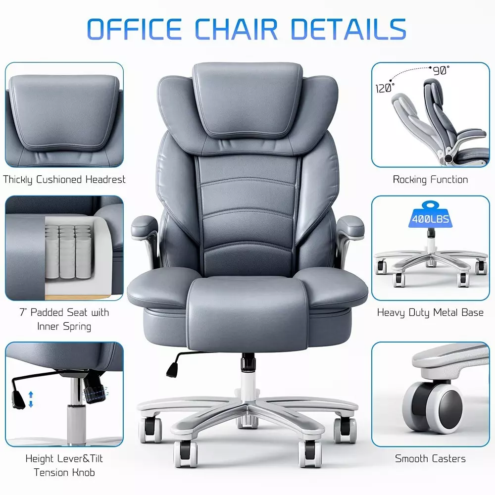 CHAIRTECH High Back with Steel Base Office Chair Leatherette Grey for Office & Professional Use
