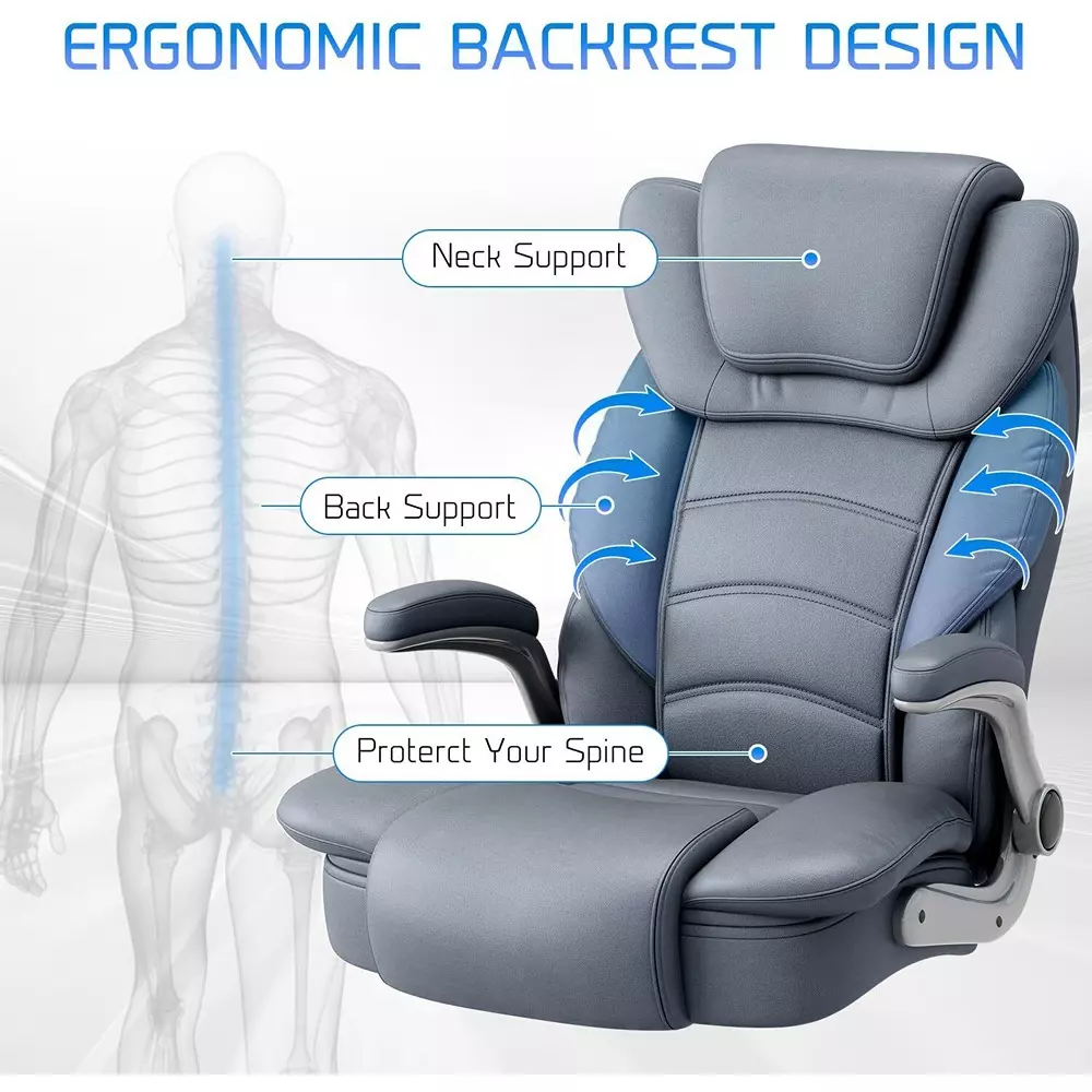 CHAIRTECH High Back with Steel Base Office Chair Leatherette Grey for Office & Professional Use
