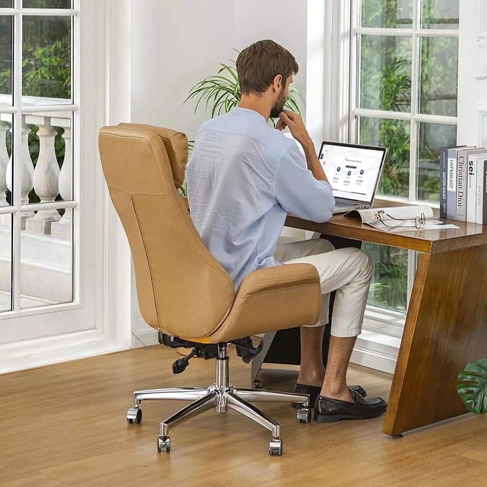 CHAIRTECH High Back Maharaja Swivel Office Chair PU Leather Brown for Office & Professional Use