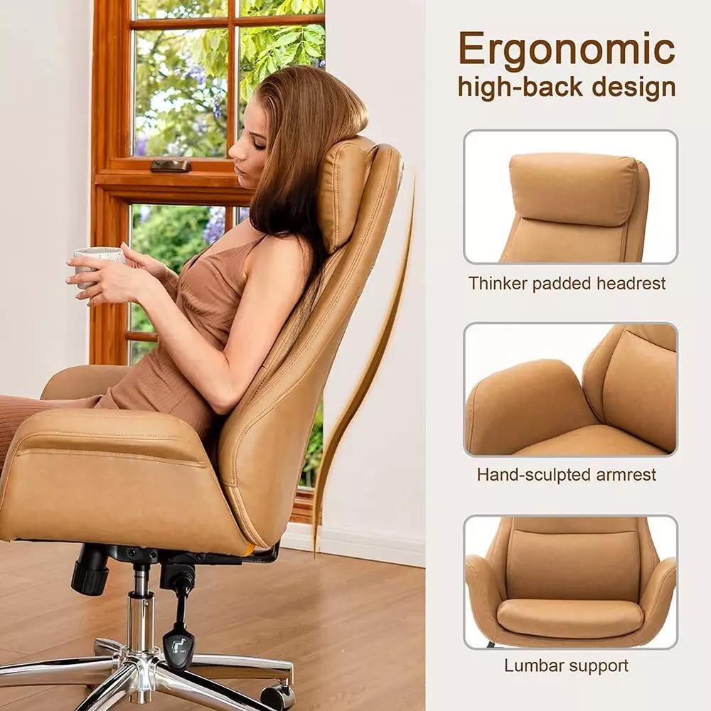 CHAIRTECH High Back Maharaja Swivel Office Chair PU Leather Brown for Office & Professional Use
