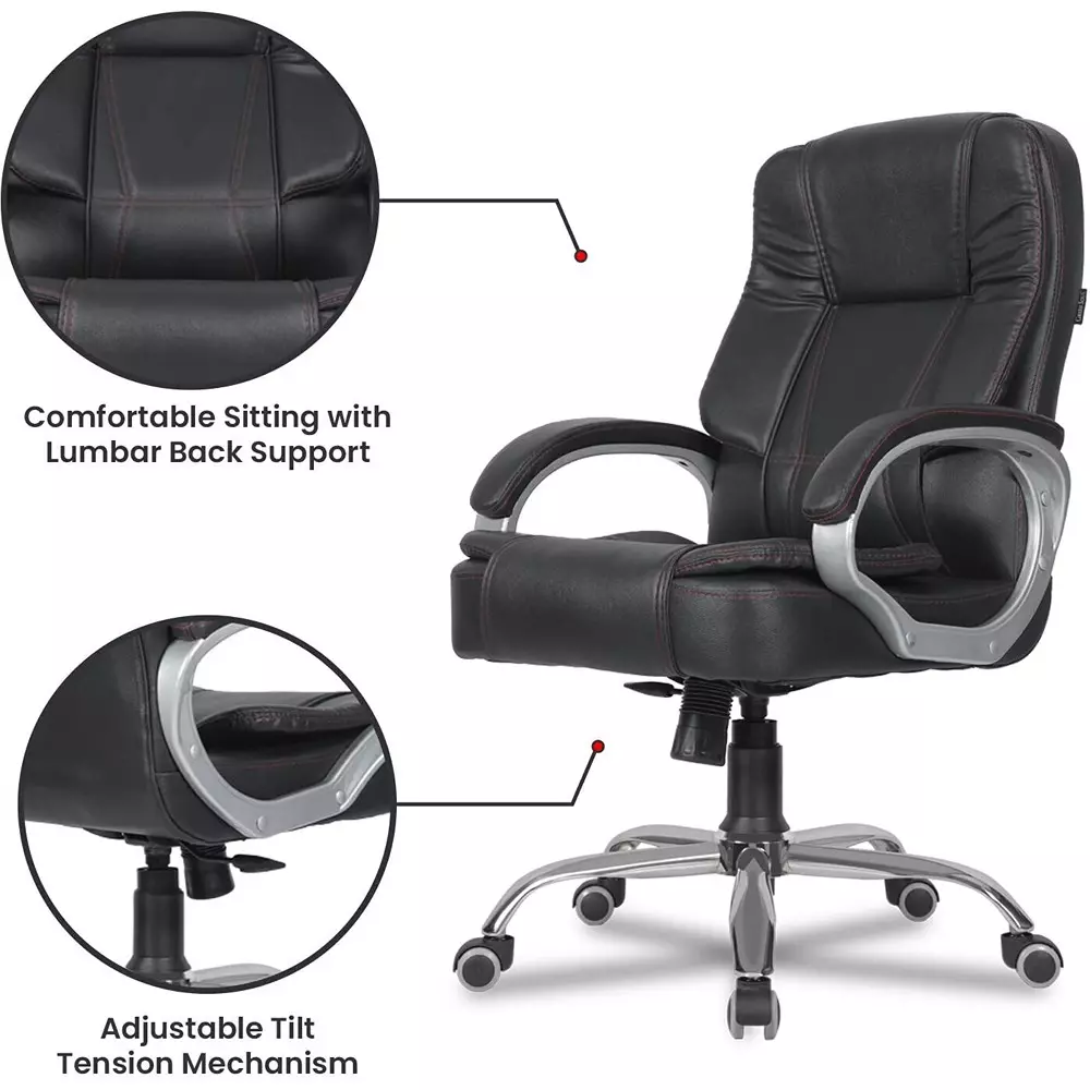 CHAIRTECH Office Executive Chair Leatherette Black & Silver for Office & Professional Use
