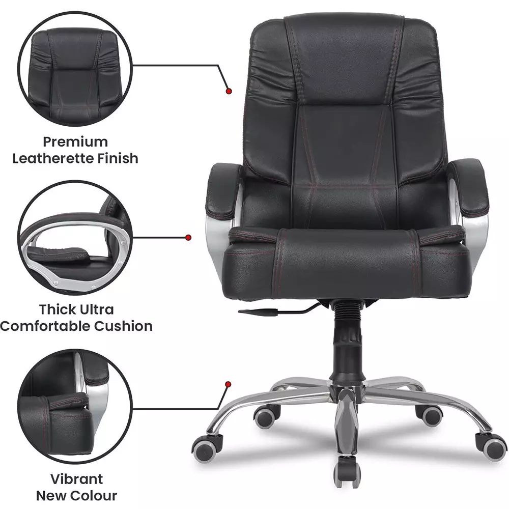 CHAIRTECH Office Executive Chair Leatherette Black & Silver for Office & Professional Use