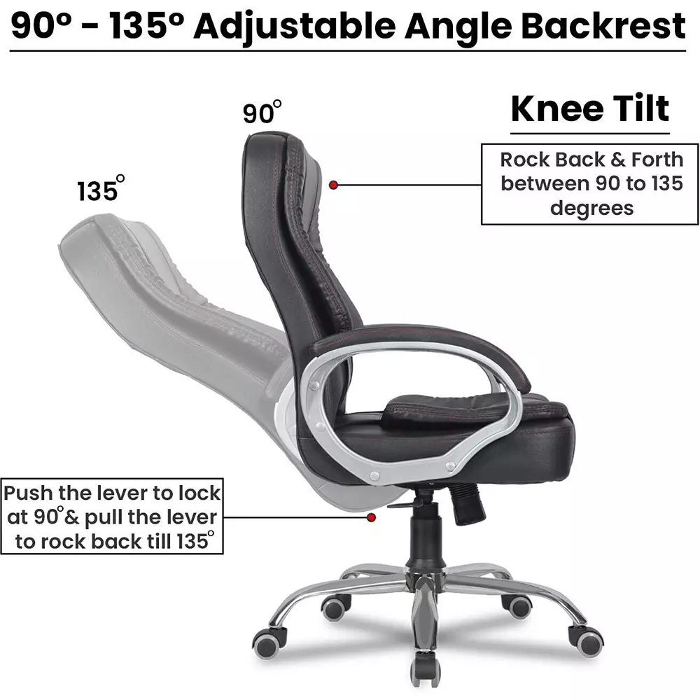 CHAIRTECH Office Executive Chair Leatherette Black & Silver for Office & Professional Use