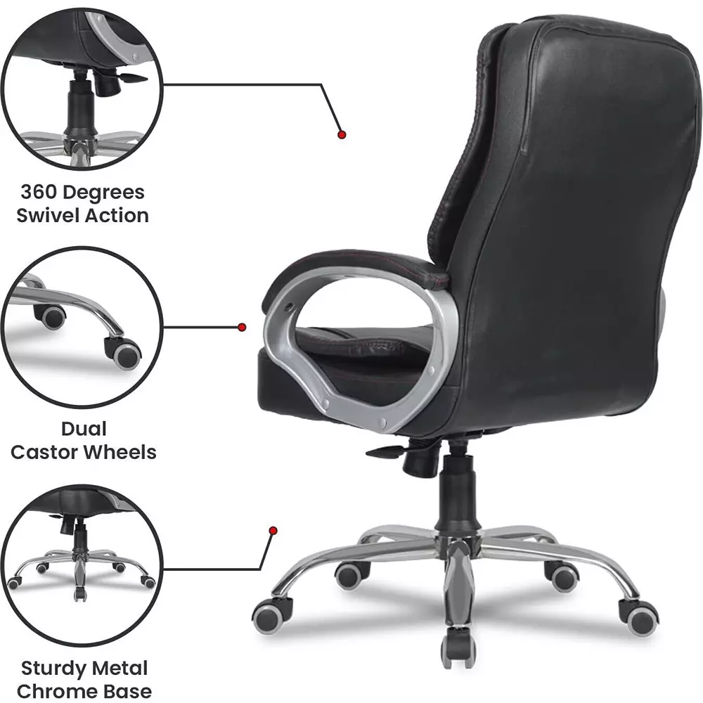 CHAIRTECH Office Executive Chair Leatherette Black & Silver for Office & Professional Use