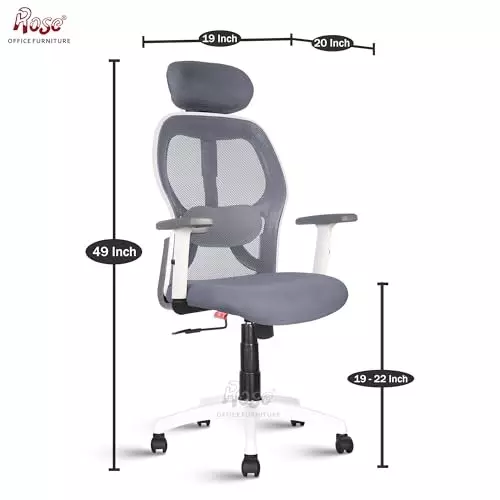 Rose Platinum Ergonomic Office Chair ‎High Back White & Grey India