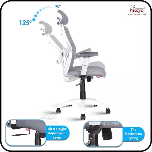 Rose Platinum Ergonomic Office Chair ‎High Back White & Grey India