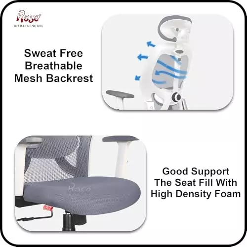 Rose Platinum Ergonomic Office Chair ‎High Back White & Grey India