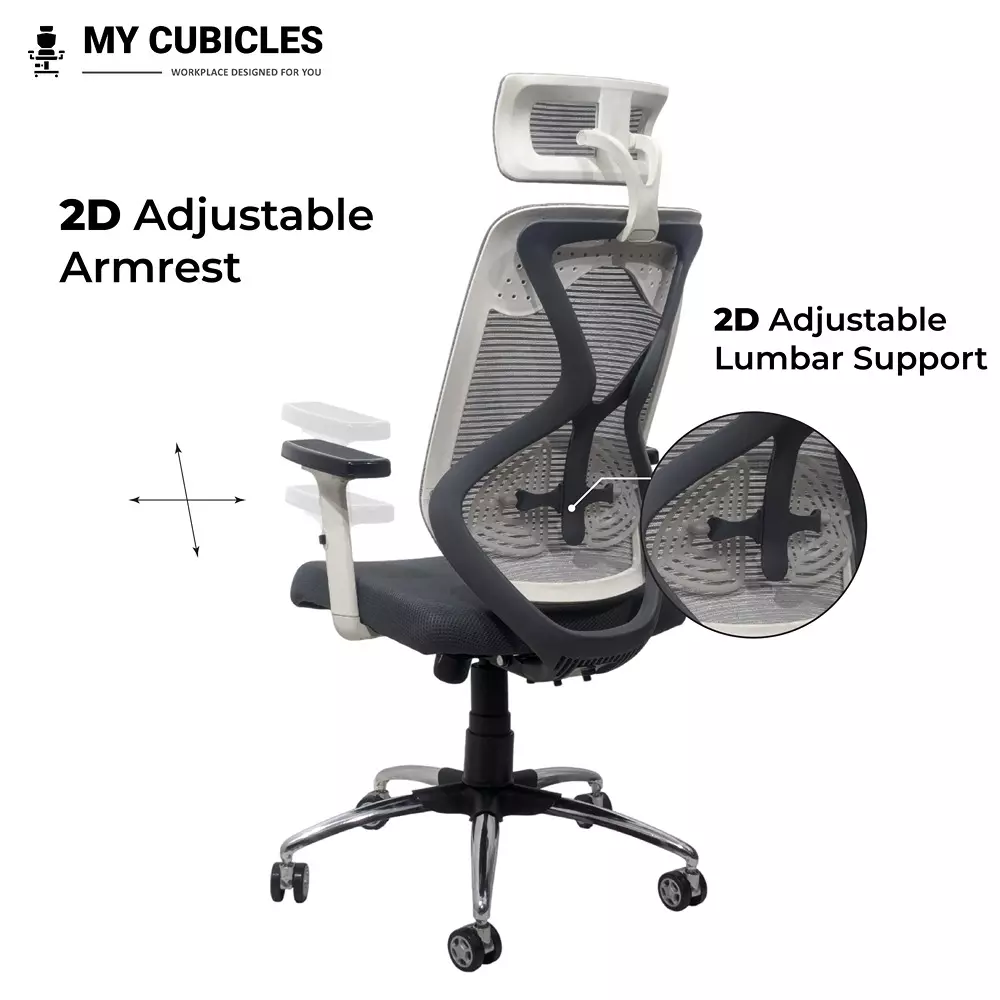 MY CUBICLES Lunar Fusion Executive Office Chair High Back Polyurethane Foam Weight Capacity Upto 125 Kg Grey, MC009