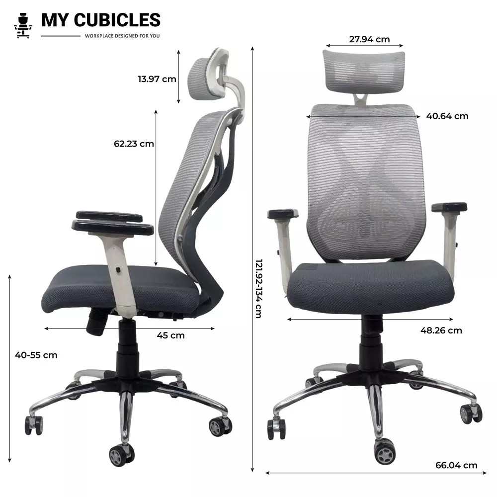 MY CUBICLES Lunar Fusion Executive Office Chair High Back Polyurethane Foam Weight Capacity Upto 125 Kg Grey, MC009