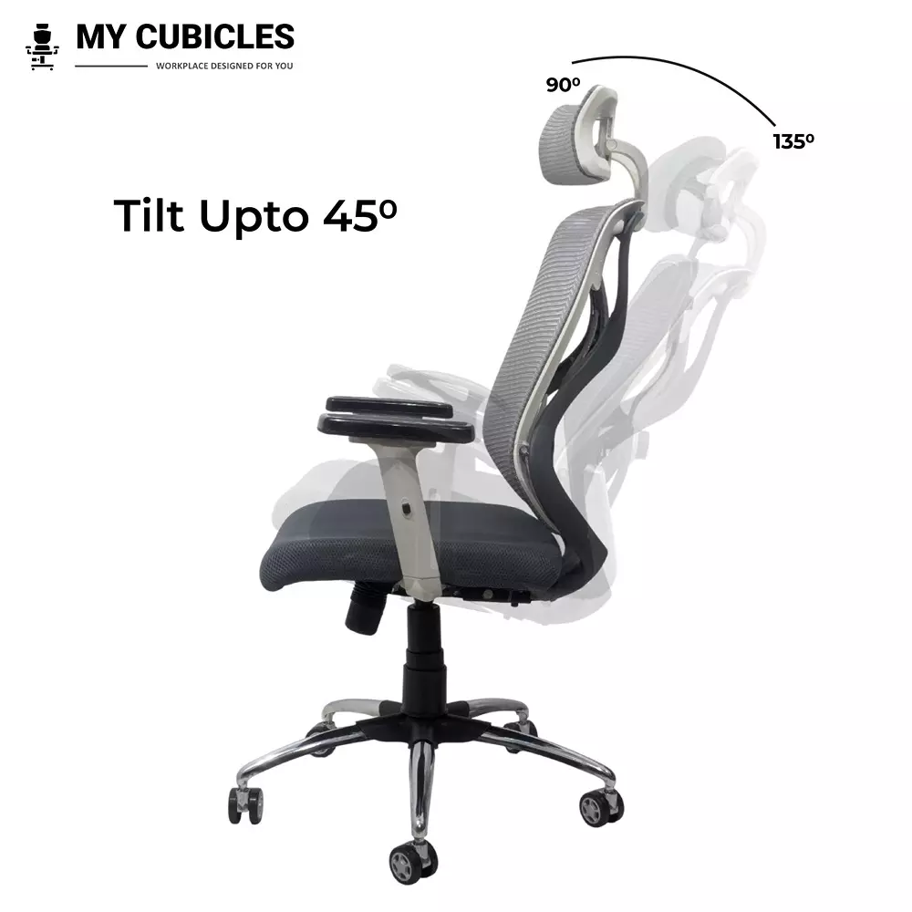 MY CUBICLES Lunar Fusion Executive Office Chair High Back Polyurethane Foam Weight Capacity Upto 125 Kg Grey, MC009