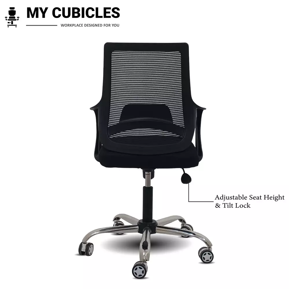 MY CUBICLES Swift Office Chair Mid Back Polyurethane Foam Weight Capacity Upto 110 Kg Black, MC0086
