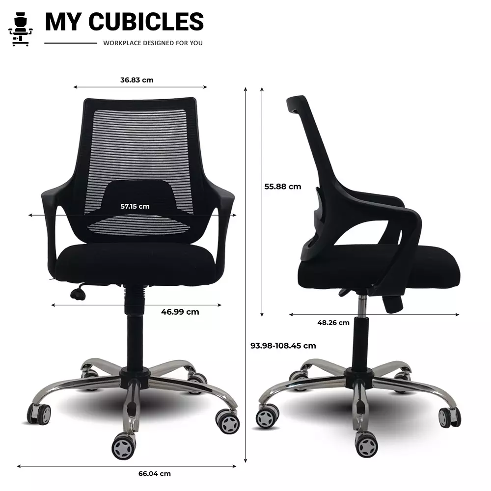 MY CUBICLES Swift Office Chair Mid Back Polyurethane Foam Weight Capacity Upto 110 Kg Black, MC0086