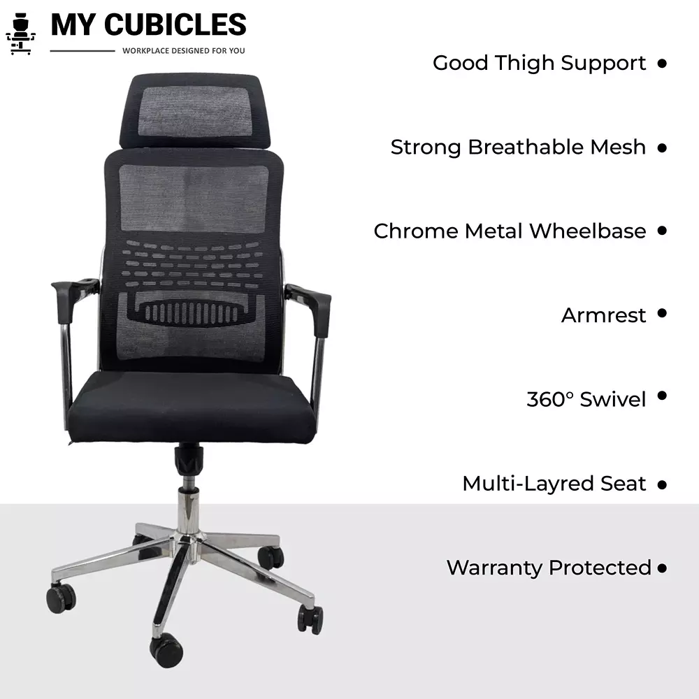 MY CUBICLES Empyrean Ergonomic Office Chair High Back Polyurethane Foam Weight Capacity Upto 125 Kg Black, MC0056