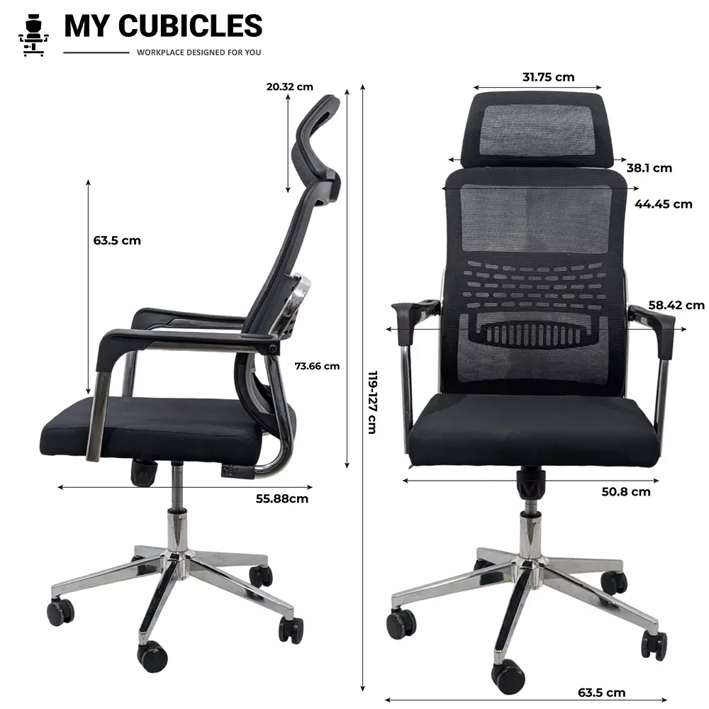 MY CUBICLES Empyrean Ergonomic Office Chair High Back Polyurethane Foam Weight Capacity Upto 125 Kg Black, MC0056