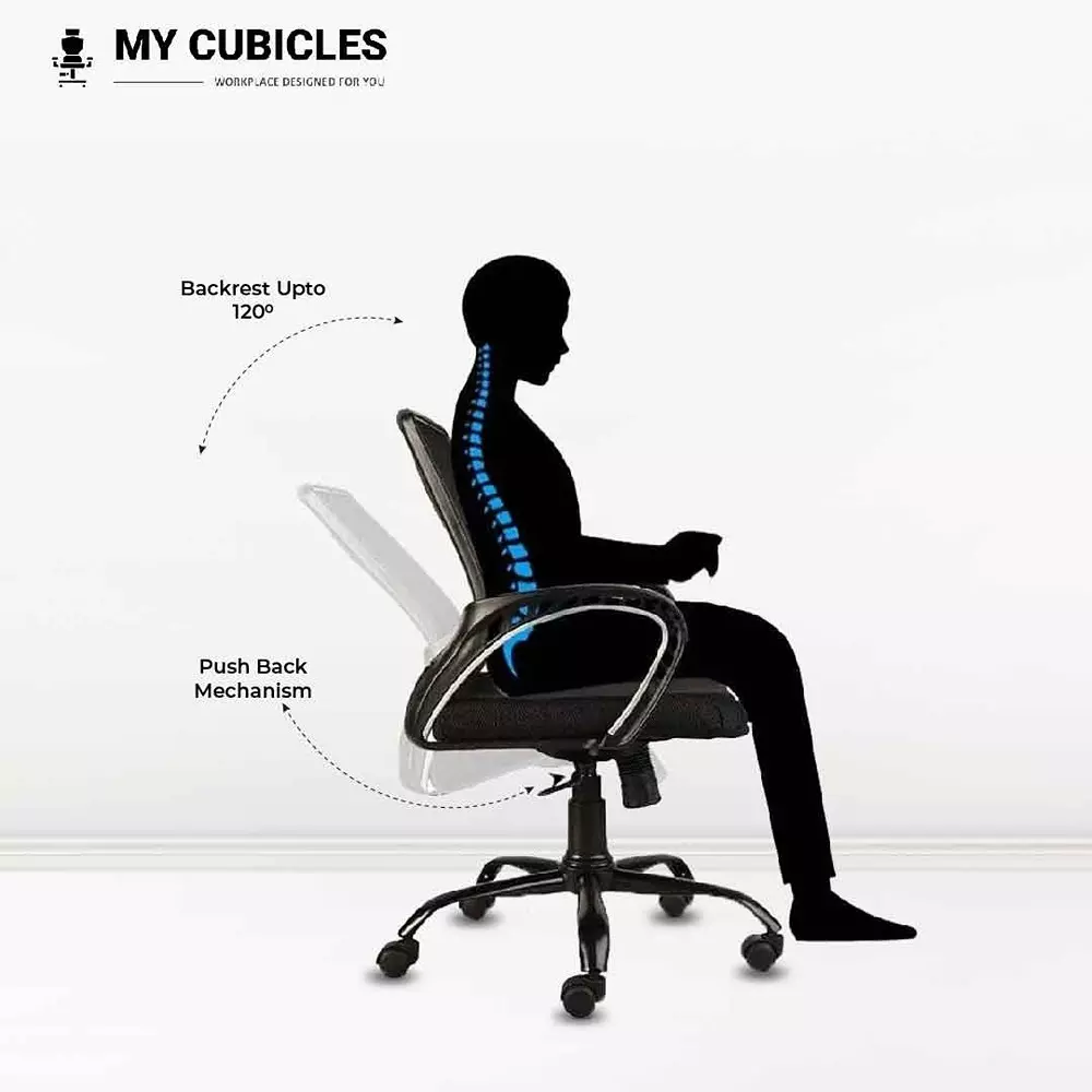 MY CUBICLES Elevate Executive Office and Study Chair Mid Back Polyurethane Foam Weight Capacity Upto 100 Kg Black, MC007