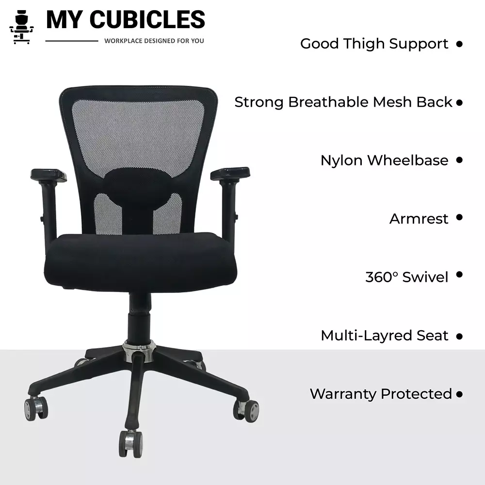 MY CUBICLES AeroFlex Office Chair Low Back Polyurethane Foam Weight Capacity Upto 115 Kg Black, MC0090