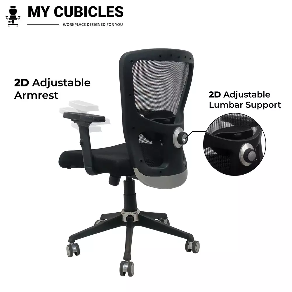 MY CUBICLES AeroFlex Office Chair Low Back Polyurethane Foam Weight Capacity Upto 115 Kg Black, MC0090