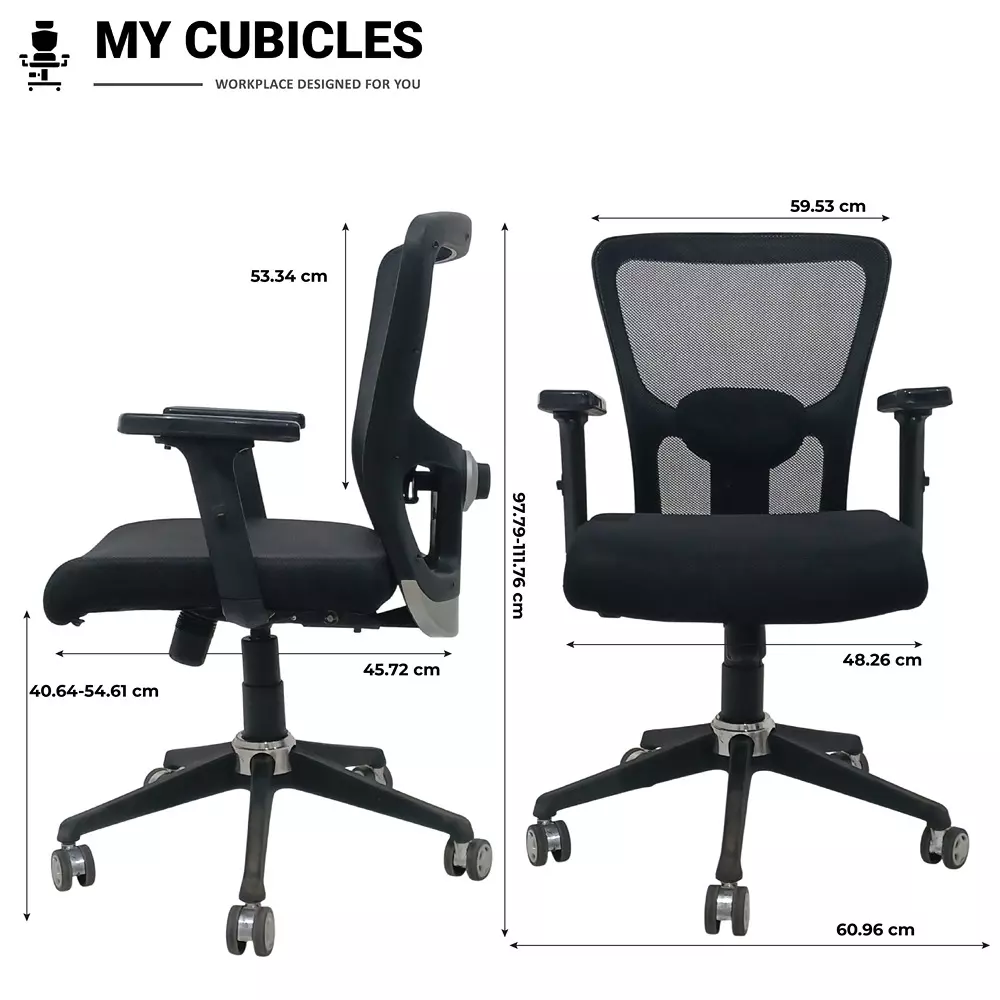 MY CUBICLES AeroFlex Office Chair Low Back Polyurethane Foam Weight Capacity Upto 115 Kg Black, MC0090