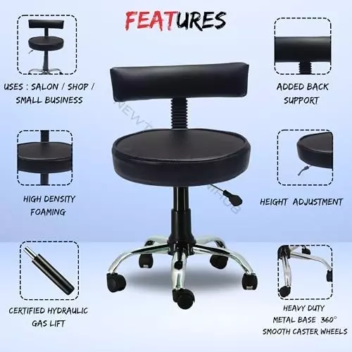 NEWTURN Ketto Revolving Mid Back Swivel Stool Chair Armless Metal Base Synthetic Leather Black Chrome Finish for Office, Home & School Use