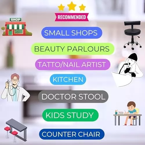 NEWTURN Ketto Revolving Mid Back Swivel Stool Chair Armless Metal Base Synthetic Leather Black Chrome Finish for Office, Home & School Use