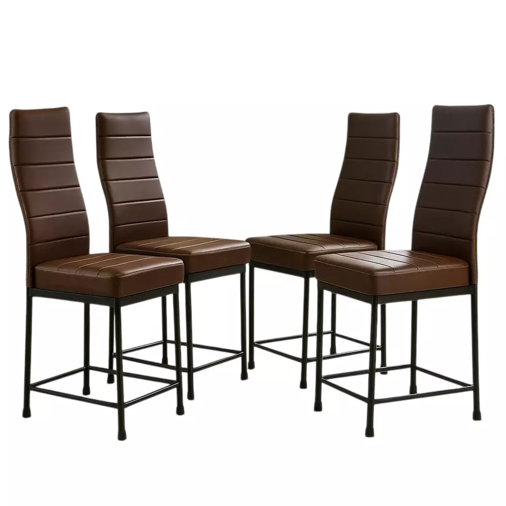 Zidle Bloom Dining Chair Set Faux Leatherette Solid Back Brown for Living Room, Dining, Restaurant, Study, Balcony, Kitchen (Pack of 4)