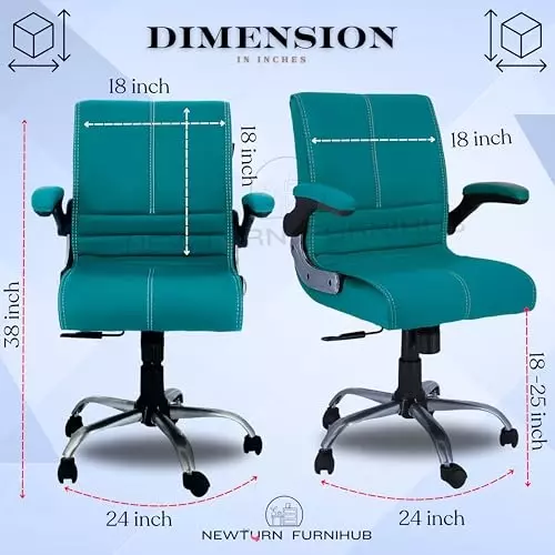 NEWTURN Maxson Office Chair Mid Back Standard Size Metal Material 5 Wheel Revolving Bislari Blue