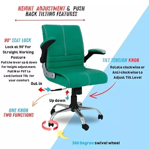 NEWTURN Maxson Office Chair Mid Back Standard Size Metal Material 5 Wheel Revolving Bislari Blue