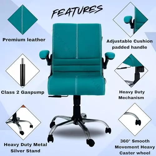 NEWTURN Maxson Office Chair Mid Back Standard Size Metal Material 5 Wheel Revolving Bislari Blue