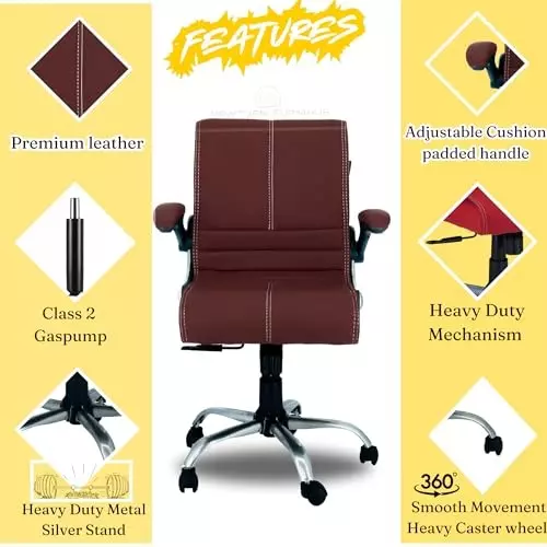 NEWTURN Maxson Revolving Office Chair Mid Back Standard Size Metal Material 5 Wheel Revolving CR Brown