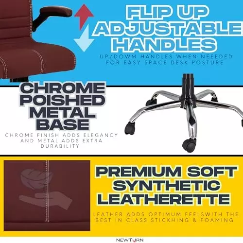 NEWTURN Maxson Revolving Office Chair Mid Back Standard Size Metal Material 5 Wheel Revolving CR Brown