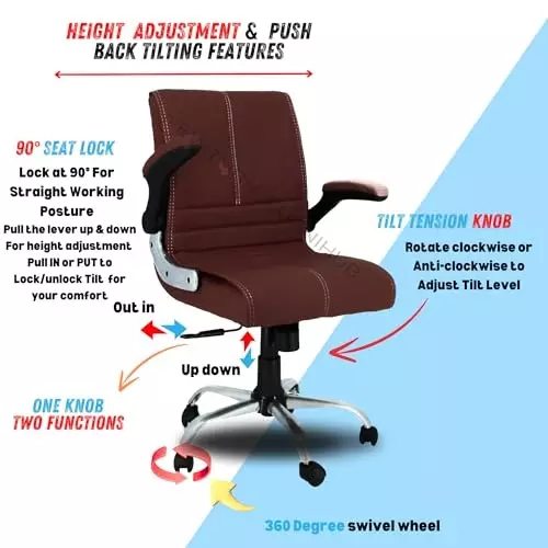 NEWTURN Maxson Revolving Office Chair Mid Back Standard Size Metal Material 5 Wheel Revolving CR Brown