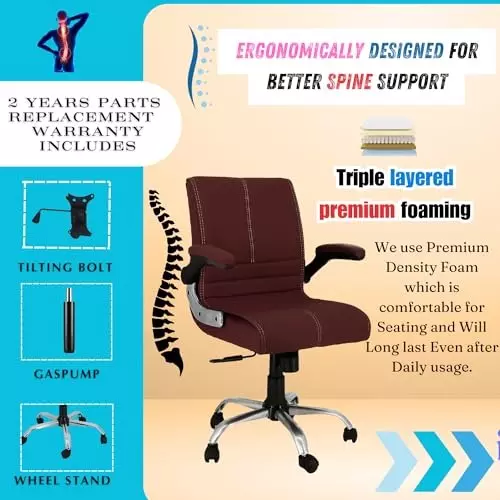 NEWTURN Maxson Revolving Office Chair Mid Back Standard Size Metal Material 5 Wheel Revolving CR Brown