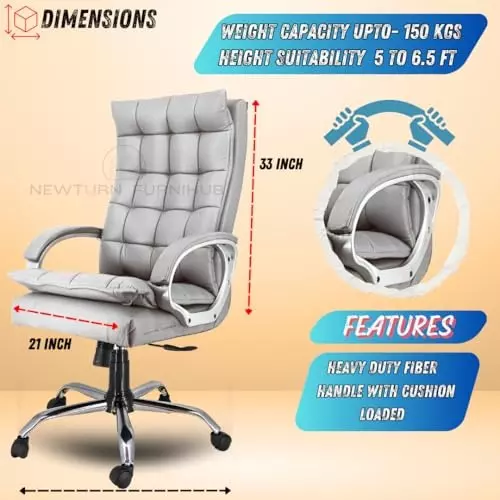 NEWTURN Boxer Boss&nbsp;Office Chair High Back Standard Size Matel Material 5 Wheel with Arm Rest Revolving Premium Grey