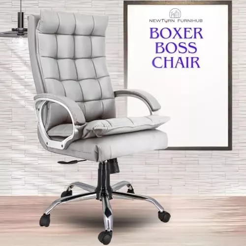 NEWTURN Boxer Boss&nbsp;Office Chair High Back Standard Size Matel Material 5 Wheel with Arm Rest Revolving Premium Grey
